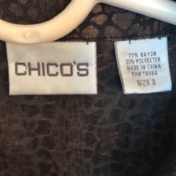 Chico’s size 3 or 16 Brown satiny blouse with shimmery snake print - Picture 2 of 4